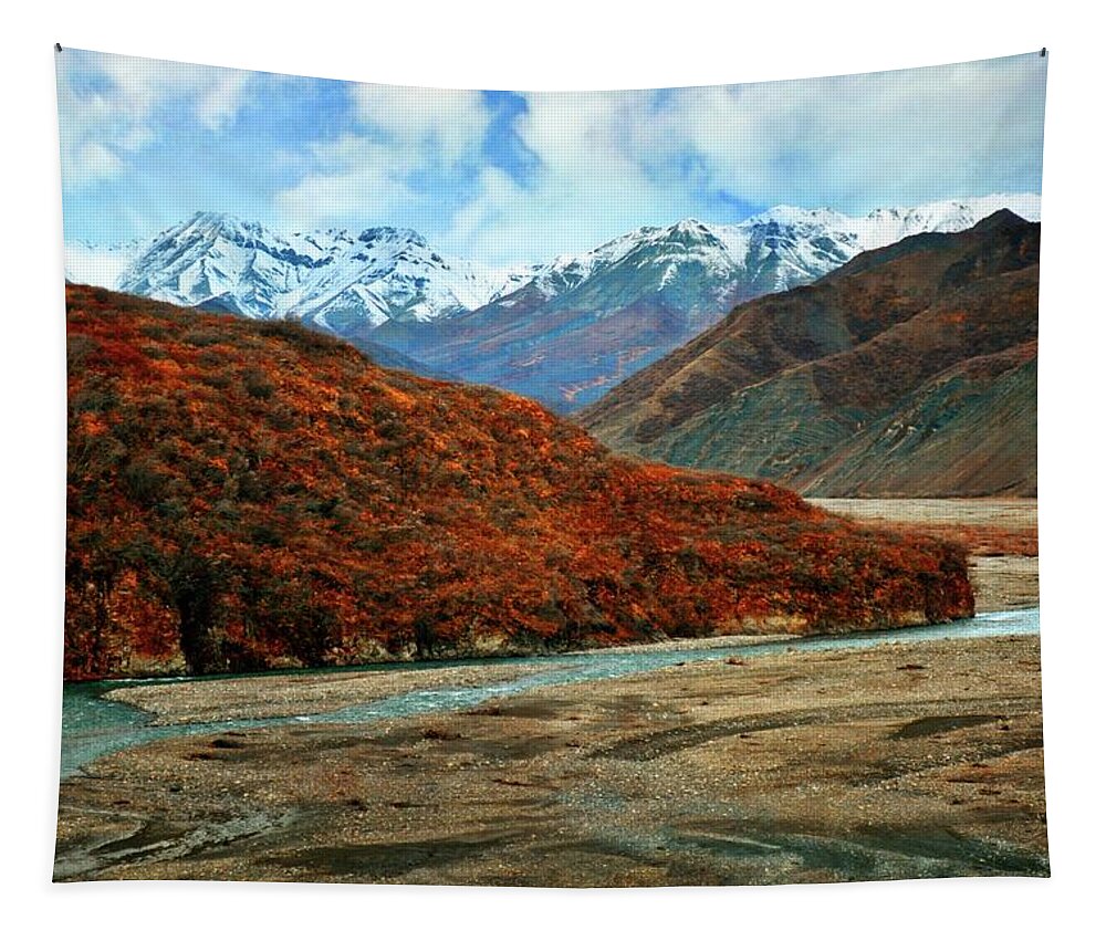 Denali National Park Tapestry featuring the photograph River At Denali by Marty Koch