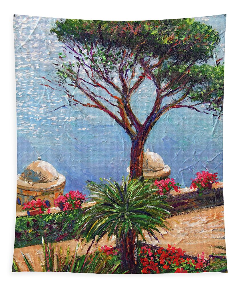 Seascape Tapestry featuring the painting Riviera Umbrella Tree by David Lloyd Glover