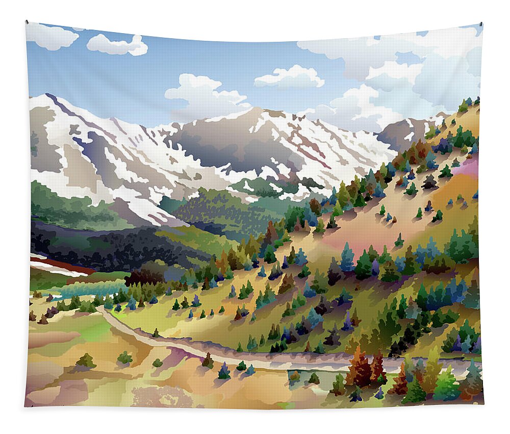 Rocky Mountains Tapestry featuring the digital art Road to Alma II by Anne Gifford