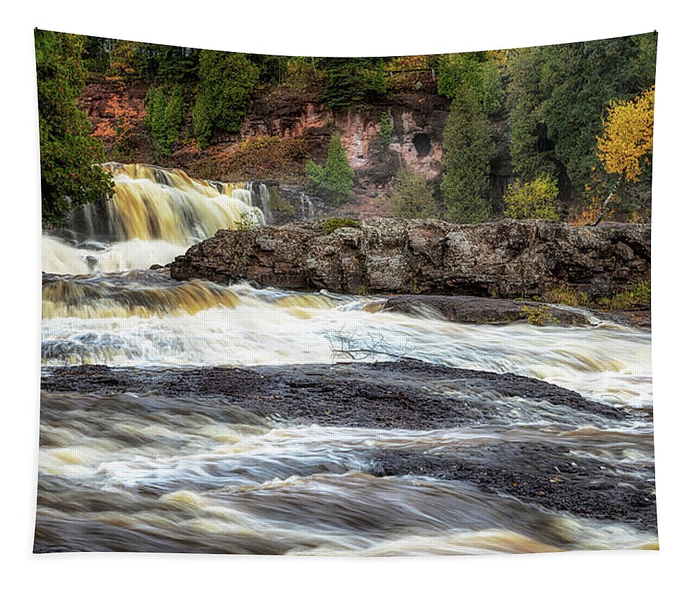 Waterfall Tapestry featuring the photograph Roaring Gooseberry Falls by Susan Rissi Tregoning