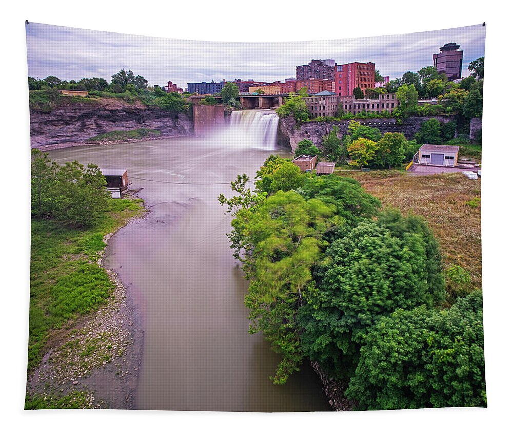 Rochester Tapestry featuring the photograph Rochester NY High Falls Waterfall Smooth Water by Toby McGuire