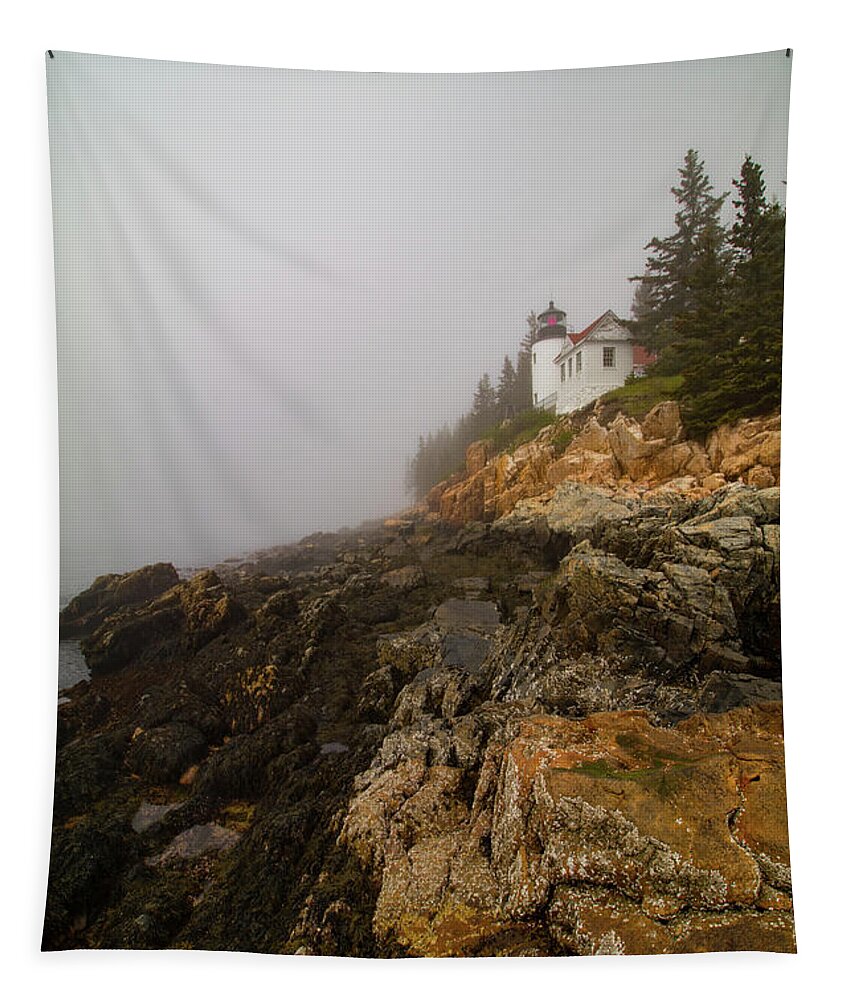 Acadia National Park Tapestry featuring the photograph Rocky Coast at Bass Harbor Lighthouse Maine by Jeff Folger