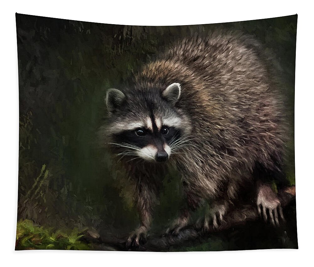 Raccoon Tapestry featuring the painting Rocky Raccoon by Jeanette Mahoney