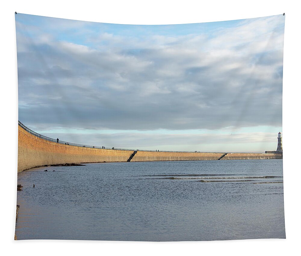 Roker Tapestry featuring the photograph Roker pier 2 by Steev Stamford