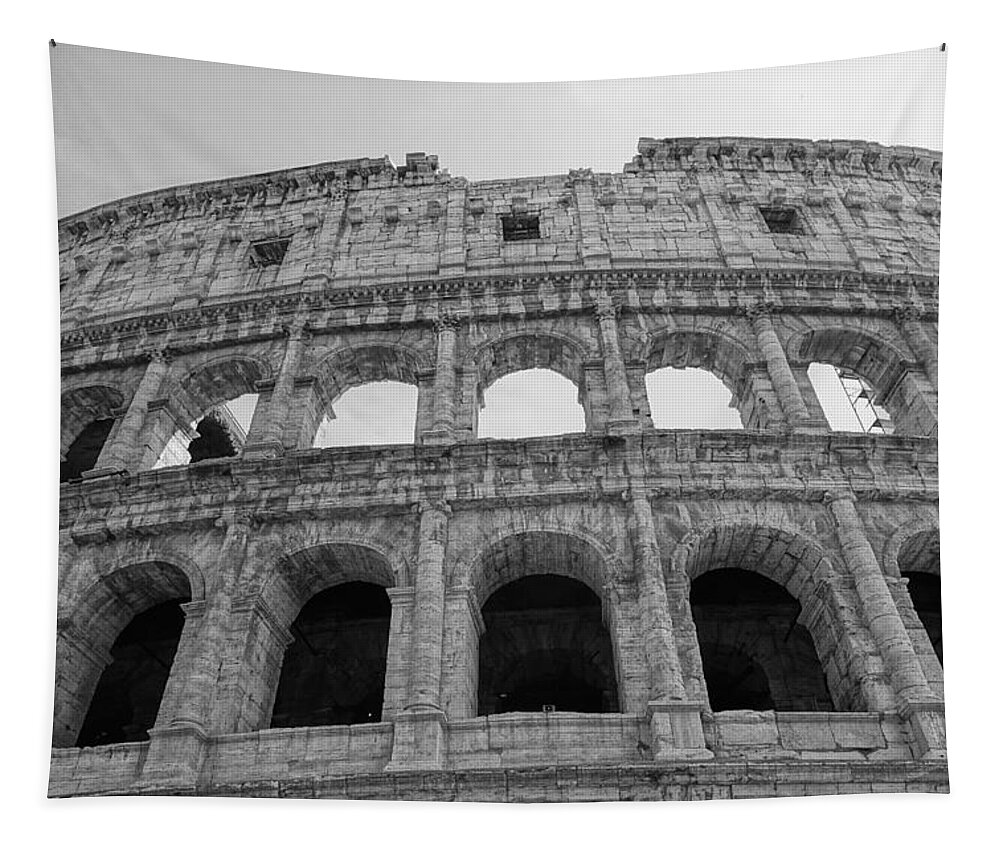 Colosseum Tapestry featuring the photograph Roman Colosseum in Black and White by Patricia Caron