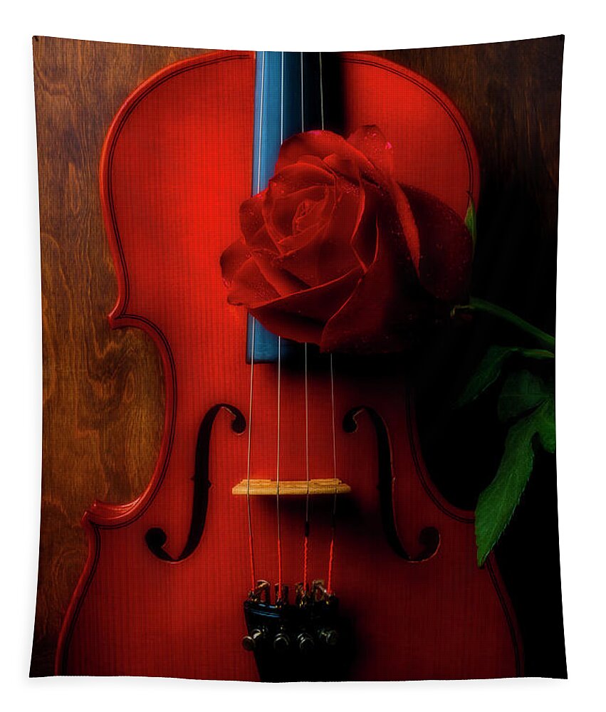 Violin Tapestry featuring the photograph Romantic Rose With Violin by Garry Gay