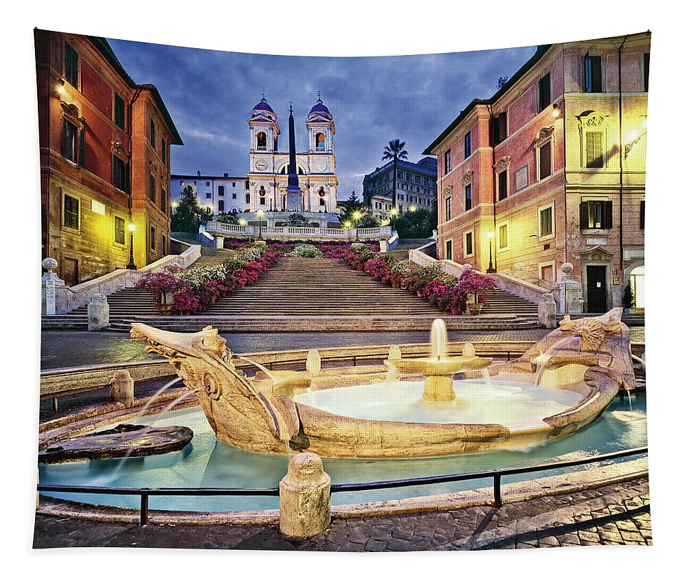 Estock Tapestry featuring the digital art Rome, Spanish Steps, Italy by Giovanni Simeone