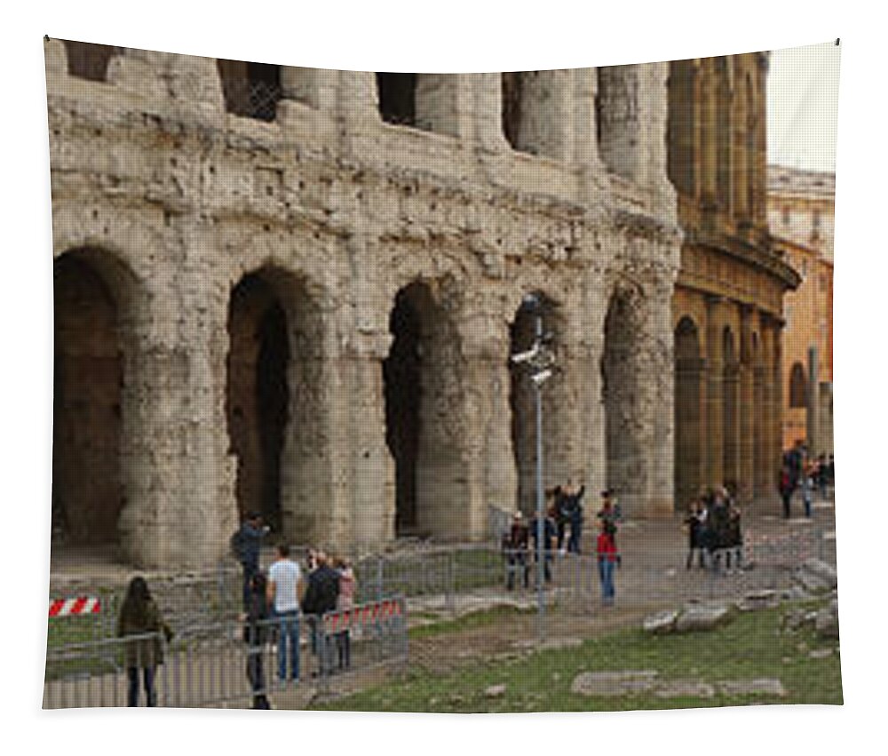 Theatre Of Marcellus Open Air Theatre Julius Caesar Travertine Corinthian Columns Fortress Roman Ghetto Roman Theatre Tapestry featuring the photograph Rome - Theatre Of Marcellus by Stefano Senise