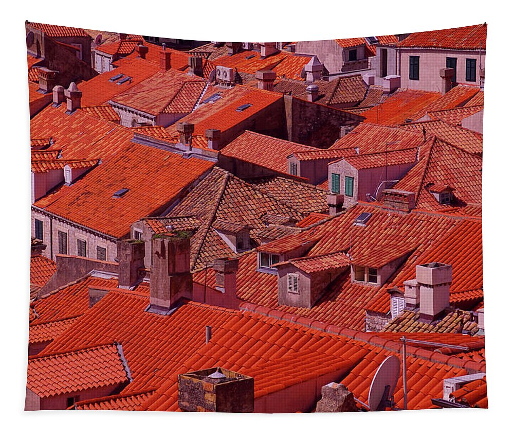 Croatia Tapestry featuring the photograph Roofops of the old city from the city walls by Steve Estvanik