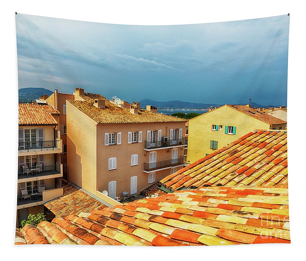 Ancient Tapestry featuring the photograph roofs of San Tropez by Ariadna De Raadt