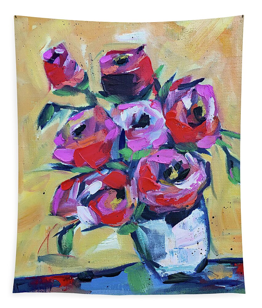 Roses Tapestry featuring the painting Roses by Roxy Rich