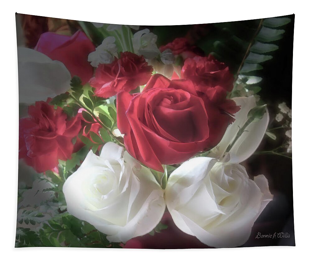 Roses Tapestry featuring the digital art Roses with a Glow by Bonnie Willis