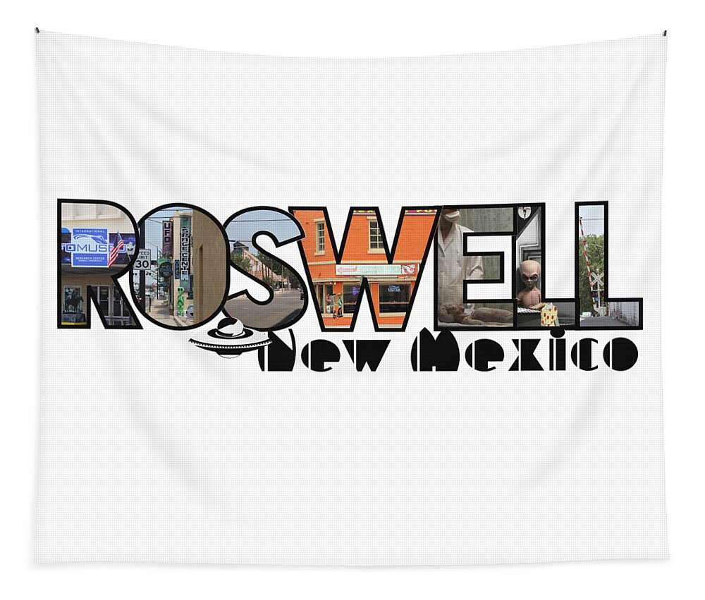 New Mexico Tapestry featuring the photograph Roswell New Mexico Big Letter Travel Souvenir by Colleen Cornelius