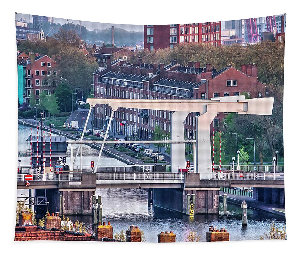 Architecture Tapestry featuring the photograph Rotterdam Mathenesserbridge by Frans Blok