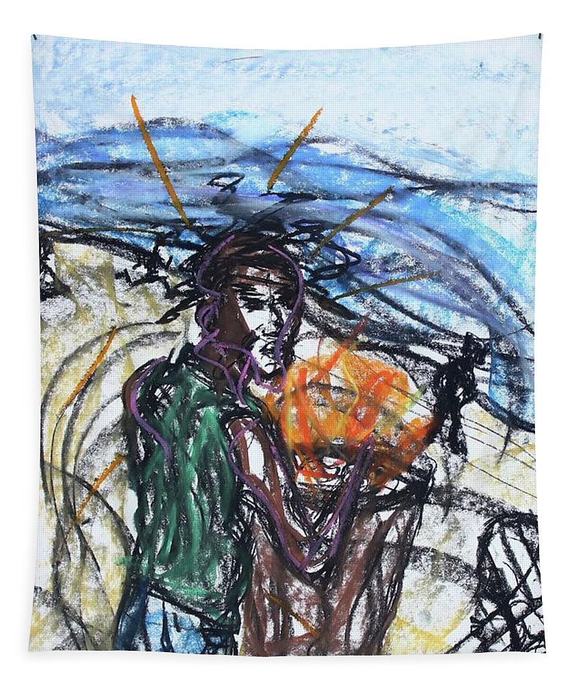 Charcoal Tapestry featuring the pastel Rough Sketch Venice Beach 2019 by Odalo Wasikhongo