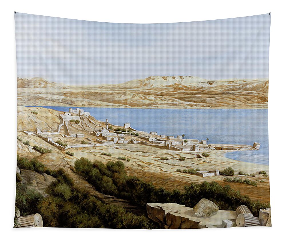 Tiberias Tapestry featuring the painting rovine a Tiberiade by Guido Borelli