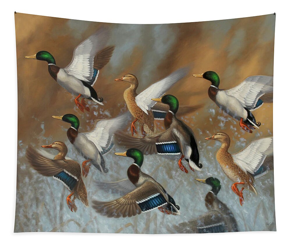 Mallards Tapestry featuring the painting Royal Flush by Guy Crittenden
