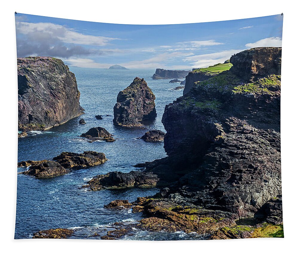 Sea Tapestry featuring the photograph Rugged Scottish Coast, Shetland by Arterra Picture Library