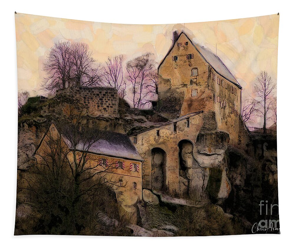 Landscape Tapestry featuring the painting Ruined Castle by Chris Armytage