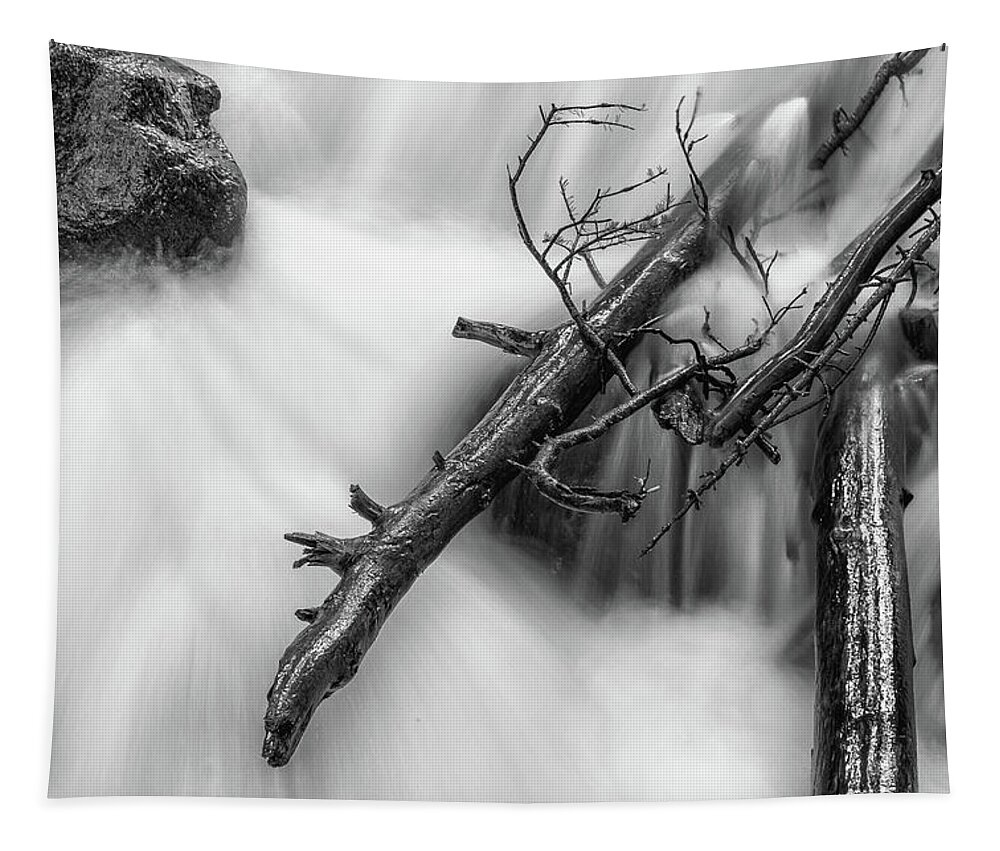 Water Tapestry featuring the photograph Rushing Waters in Black and White by Tony Hake