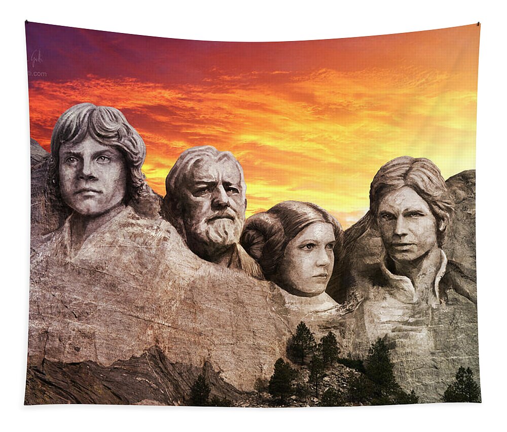 Scifi Tapestry featuring the digital art Rushmore LightForce by Andrea Gatti