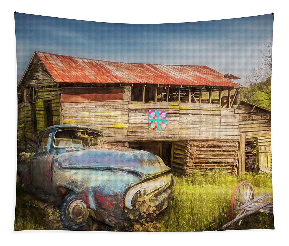 Barns Tapestry featuring the photograph Rust along a Country Road Oil Painting by Debra and Dave Vanderlaan