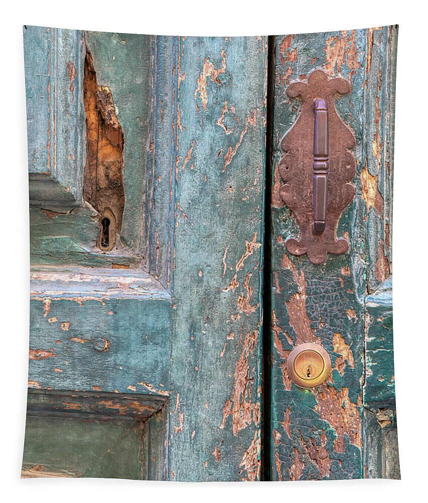 Cortona Tapestry featuring the photograph Rustic Green Door of Cortona by David Letts