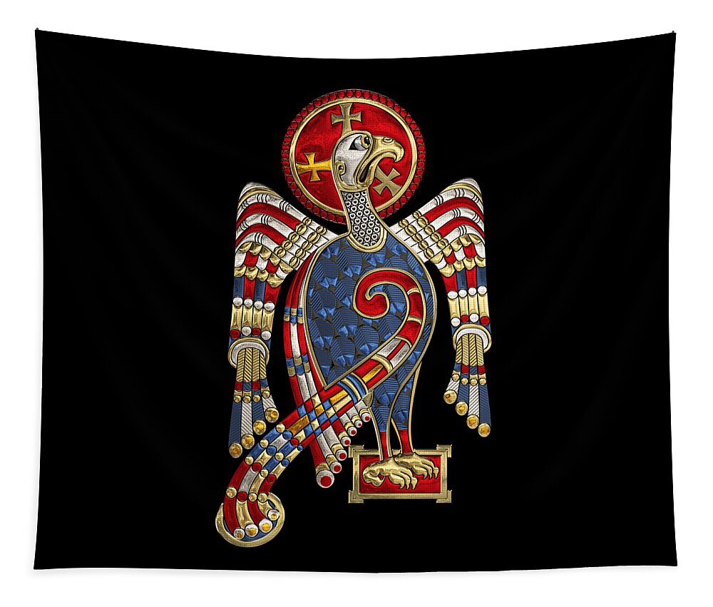 ‘celtic Treasures’ Collection By Serge Averbukh Tapestry featuring the digital art Sacred Celtic Eagle over Black Canvas by Serge Averbukh