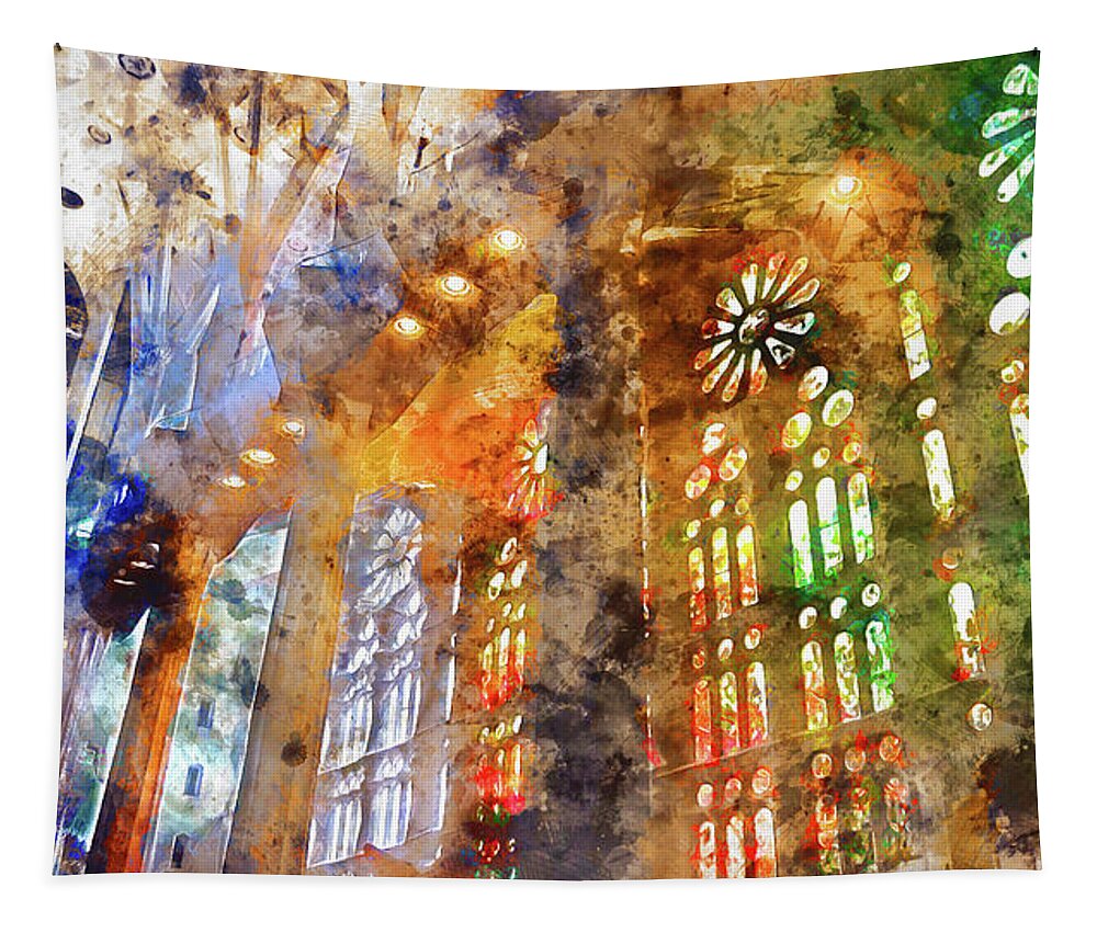 Sagrada Familia Tapestry featuring the painting Sagrada Familia - 26 by AM FineArtPrints