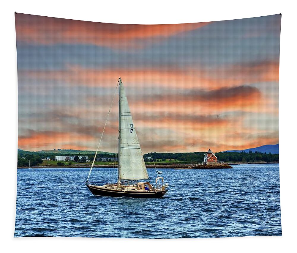 Harbor Tapestry featuring the photograph Sailboat off the beautiful coast of Rockland, Maine by Darryl Brooks