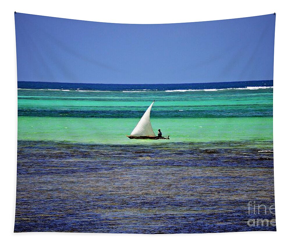 Sailboat Tapestry featuring the photograph Sailing at Zanzibar by Thomas Schroeder