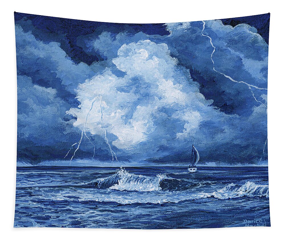 Sailboat Tapestry featuring the painting Sailing into The Storm by Darice Machel McGuire