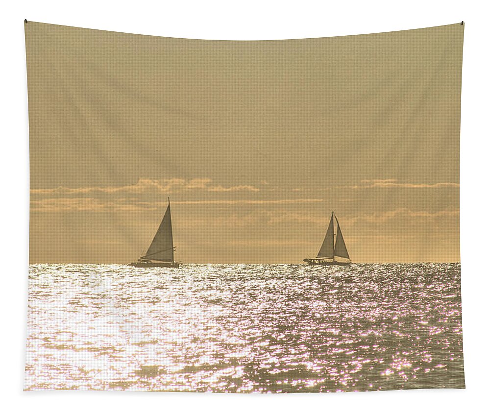 Water Tapestry featuring the photograph Sailing On The Horizon by Robert Banach