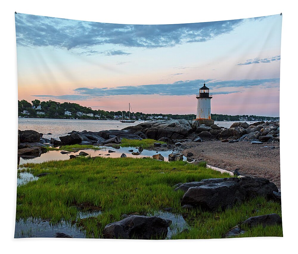 Salem Tapestry featuring the photograph Salem MA Winter Island Fort Pickering Light Morning Light by Toby McGuire