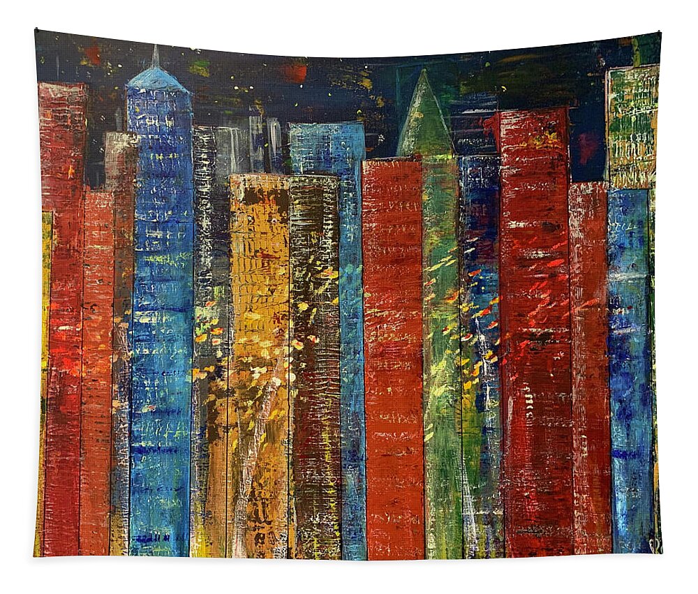 Cityscape Tapestry featuring the painting A San Francisco Night by Raji Musinipally