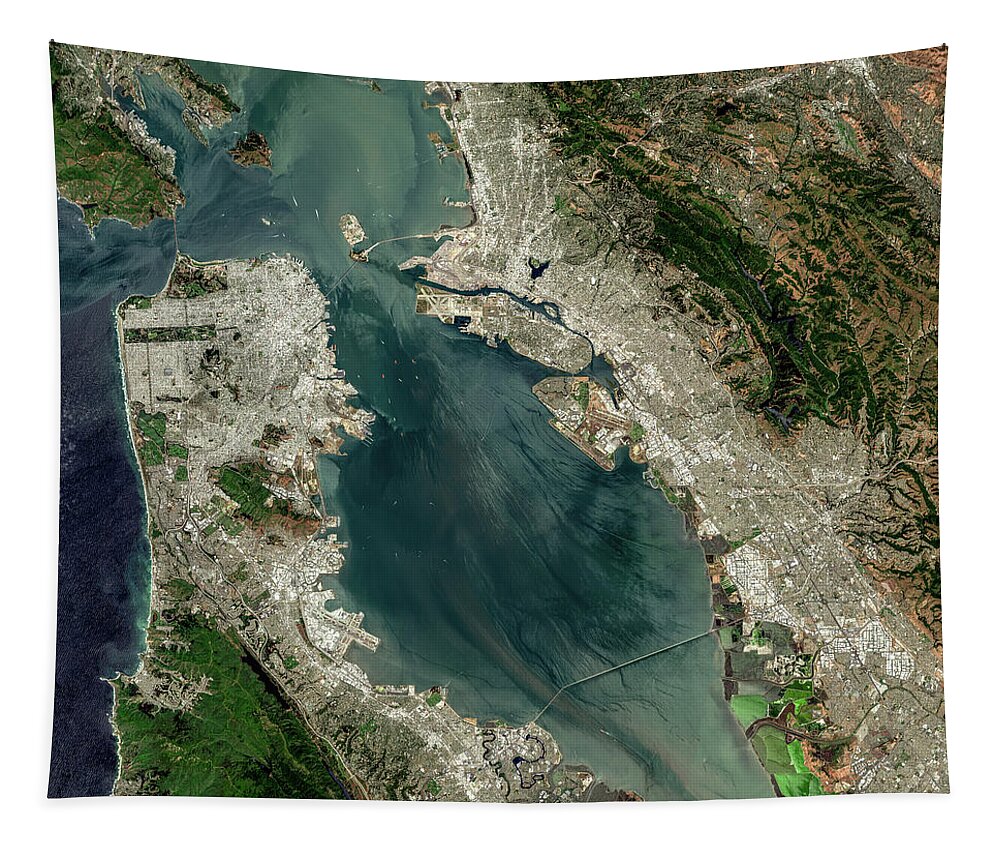 Satellite Image Tapestry featuring the digital art San Francisco Bay from space by Christian Pauschert