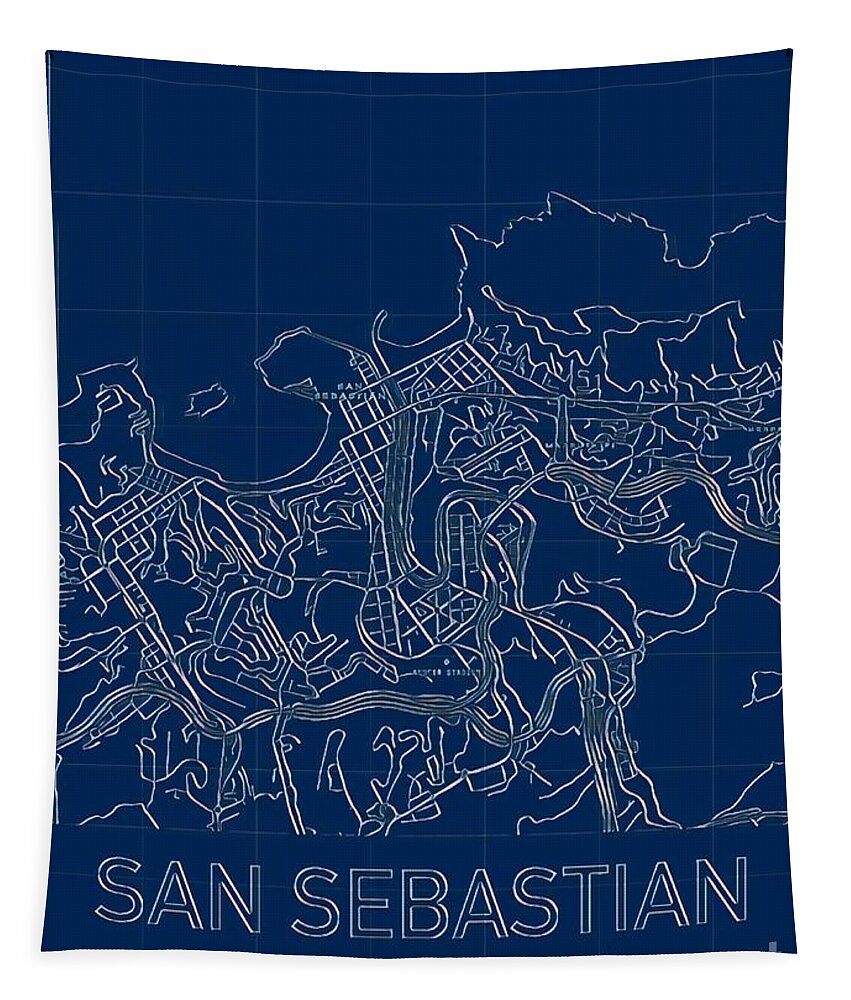 San Sebastian Tapestry featuring the digital art San Sebastian Blueprint City Map by HELGE Art Gallery