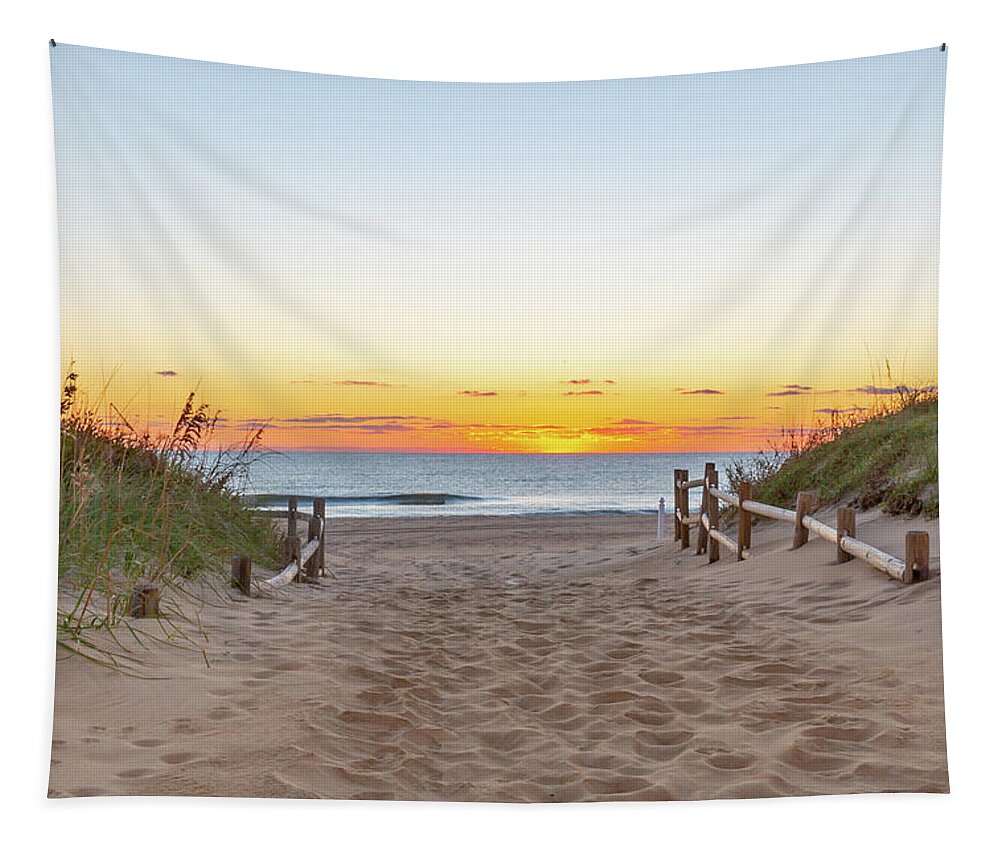 Sunrise Tapestry featuring the photograph Sandbridge Path Sunrise by Donna Twiford