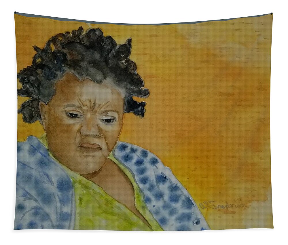 Portrait Tapestry featuring the painting Sandra by Ann Frederick
