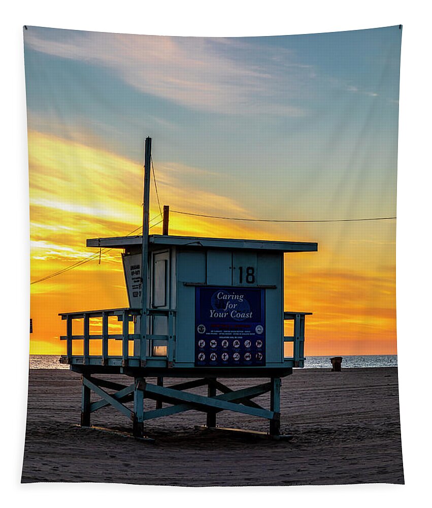 Lifeguard Tower Tapestry featuring the photograph Santa Monica Lifeguard Tower 18 #2 by Gene Parks
