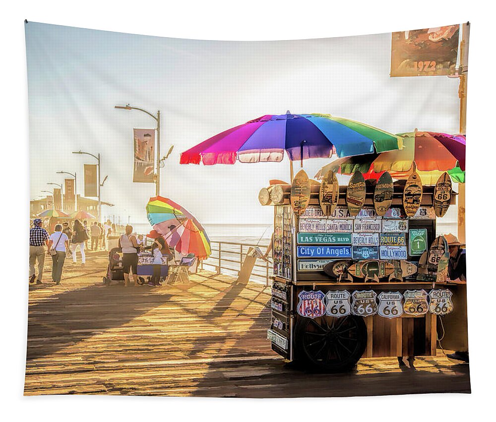Santa Monica Tapestry featuring the painting Santa Monica Pier by Christopher Arndt