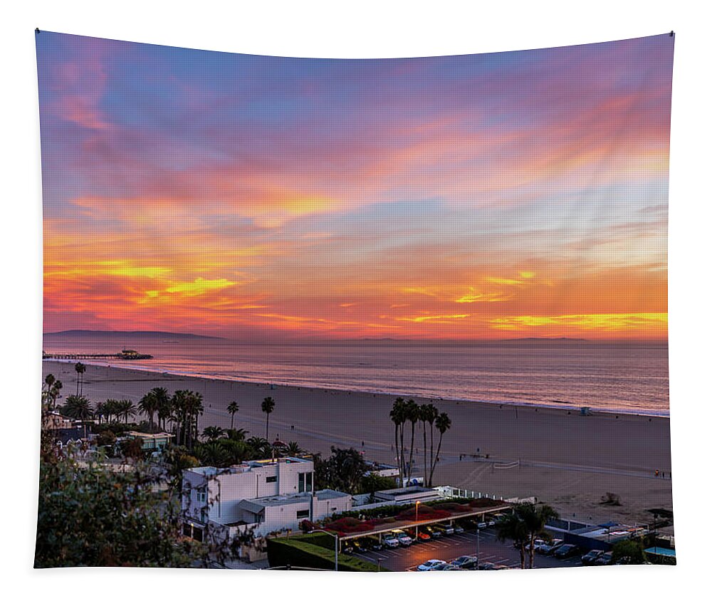 Santa Monica Pier Tapestry featuring the photograph Santa Monica Pier Sunset - 11.1.18 by Gene Parks