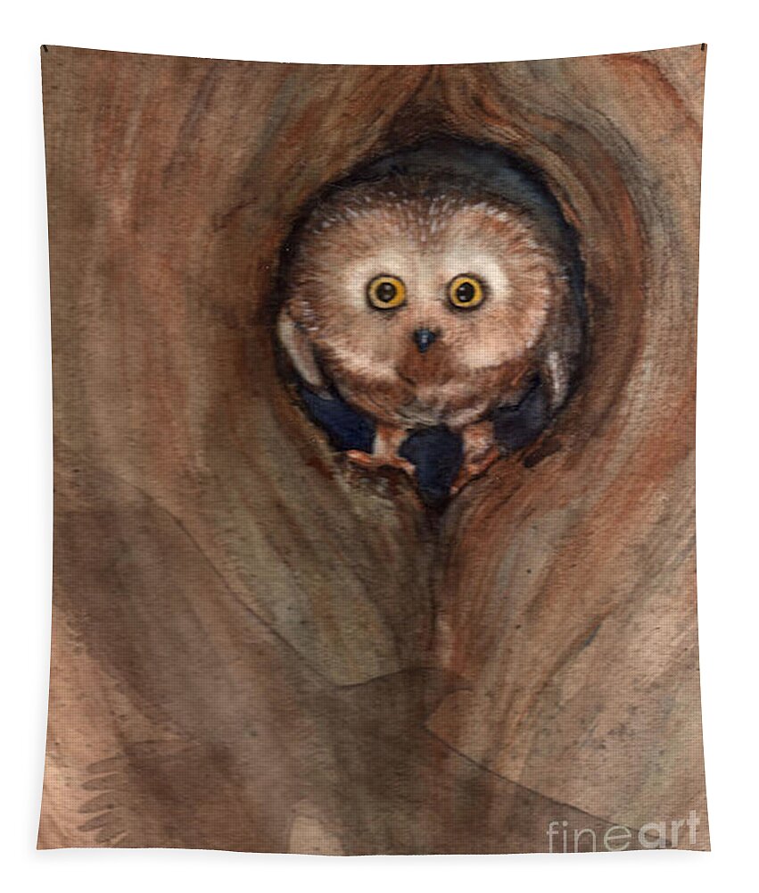 Owl Tapestry featuring the painting Scardy Owl by Amy Stielstra