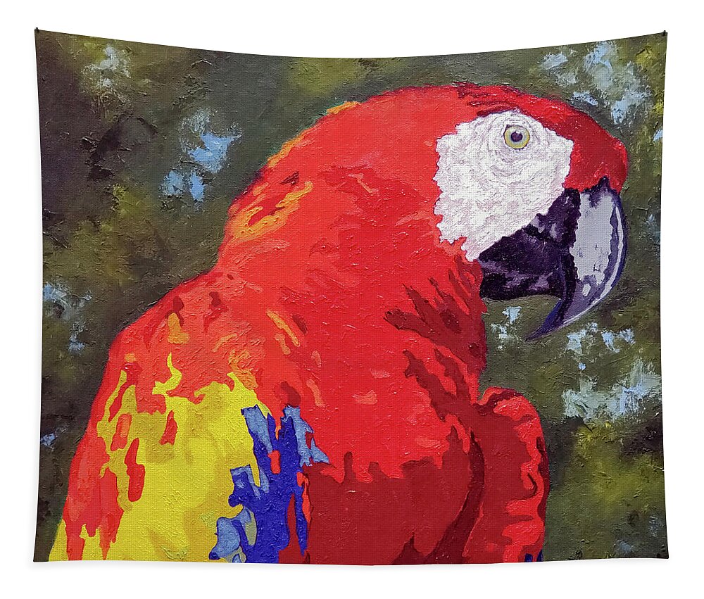 Bird Tapestry featuring the painting Scarlet Elegance by Cheryl Bowman