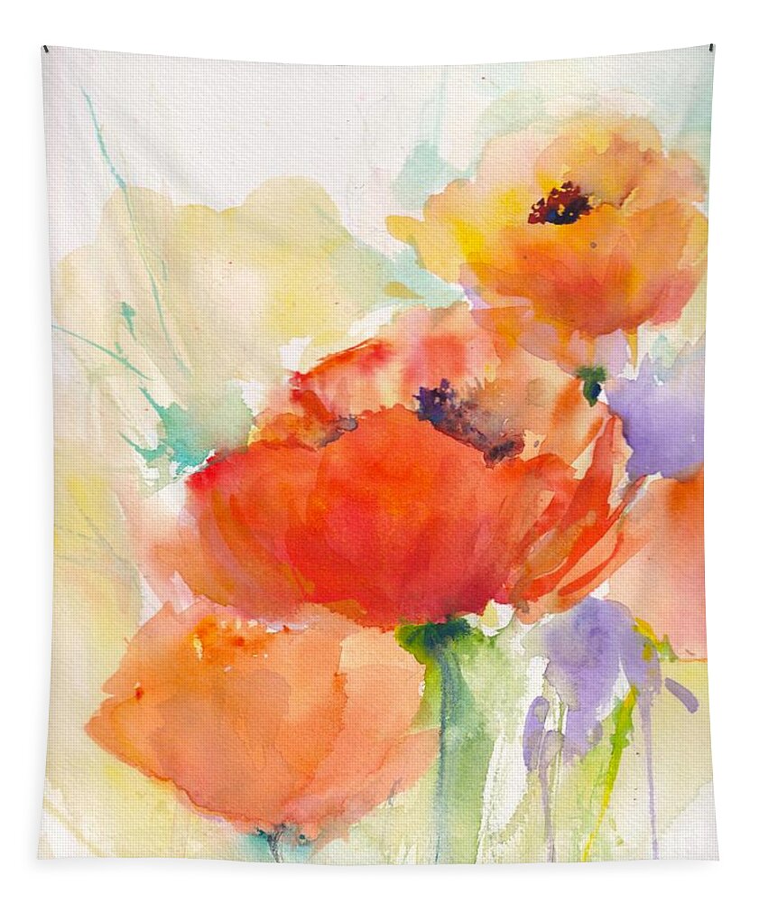 Poppies Tapestry featuring the painting Scarlet Morning Poppies by Christy Lemp