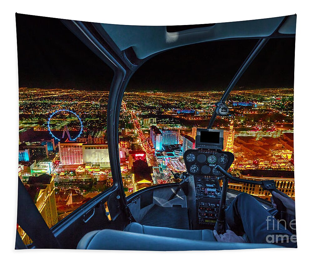 Helicopter Tapestry featuring the photograph Scenic flight on Las Vegas skyline by Benny Marty