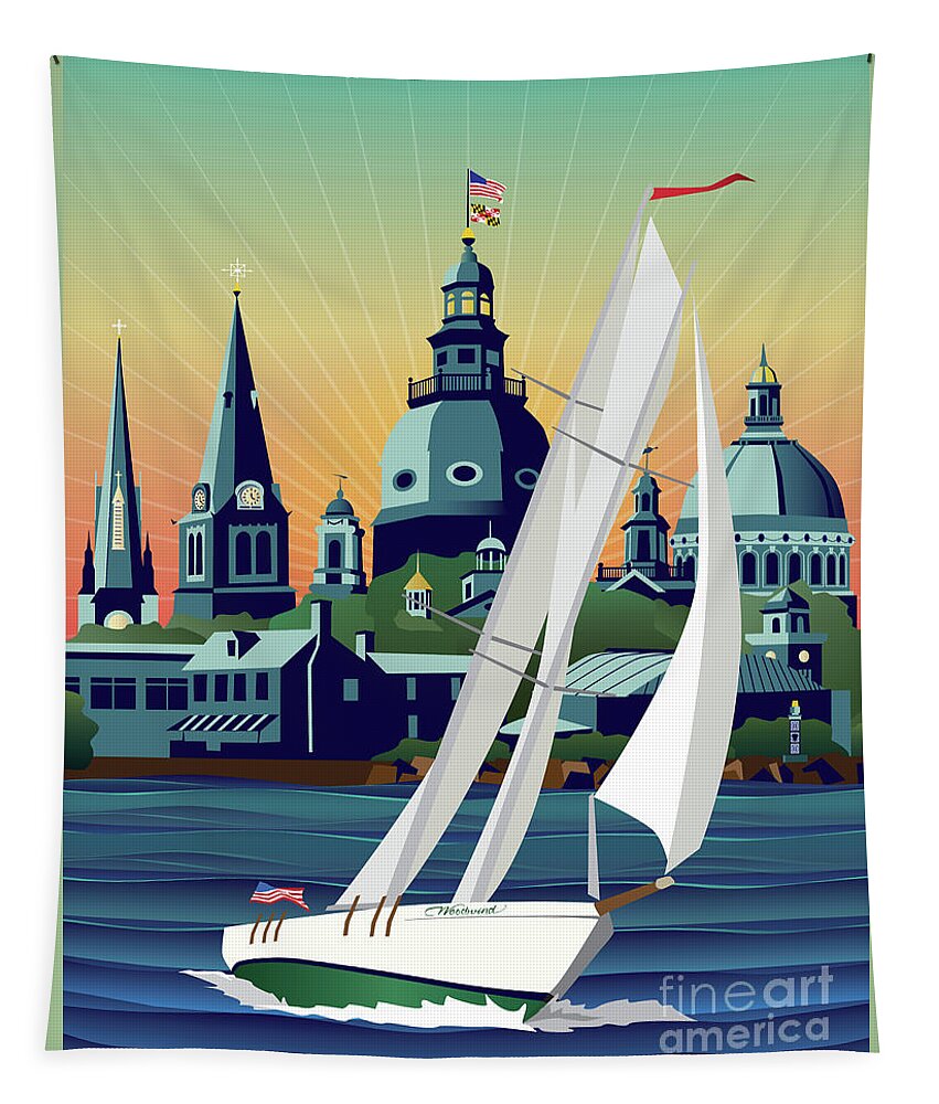 Annapolis Tapestry featuring the digital art Schooner Woodwind Chesapeake Bound by Joe Barsin