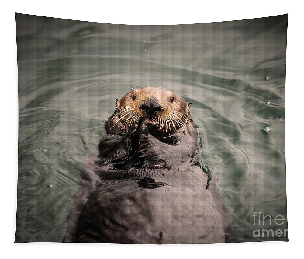 Sea Otter Tapestry featuring the photograph Sea Otter Monterey Bay II by Veronica Batterson