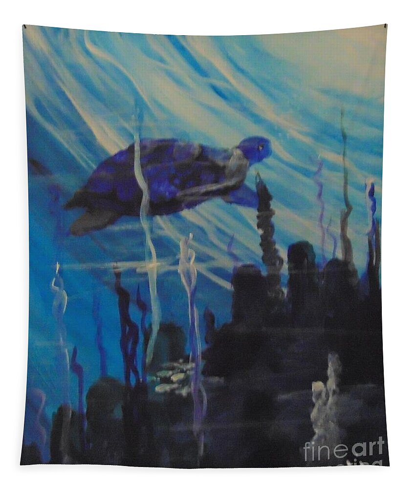Acrylic Tapestry featuring the painting Sea Turtle by Saundra Johnson