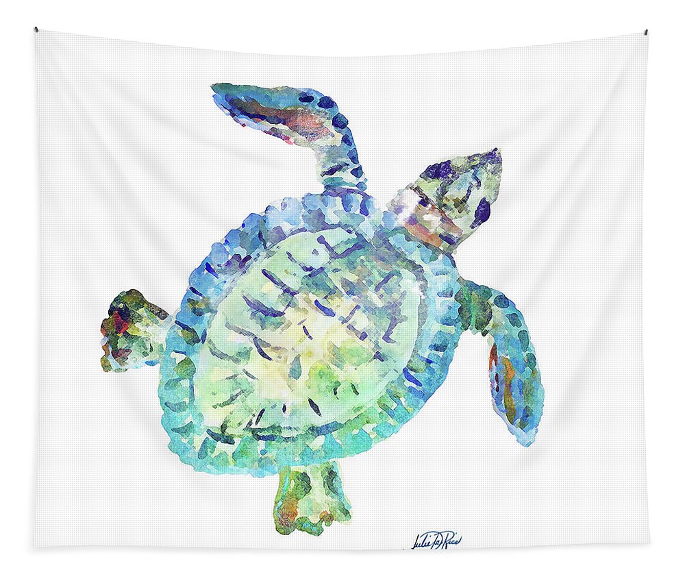 Sealife Tapestry featuring the painting Sealife In Blues I (turtle) by South Social D